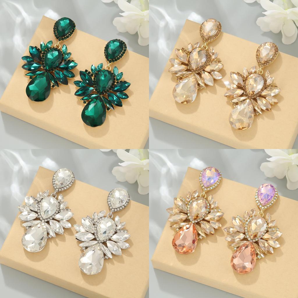 Crystal Dangle Earrings For Women With Alloy Water Drop Shape In Multi Colors For Elegant Nightwear