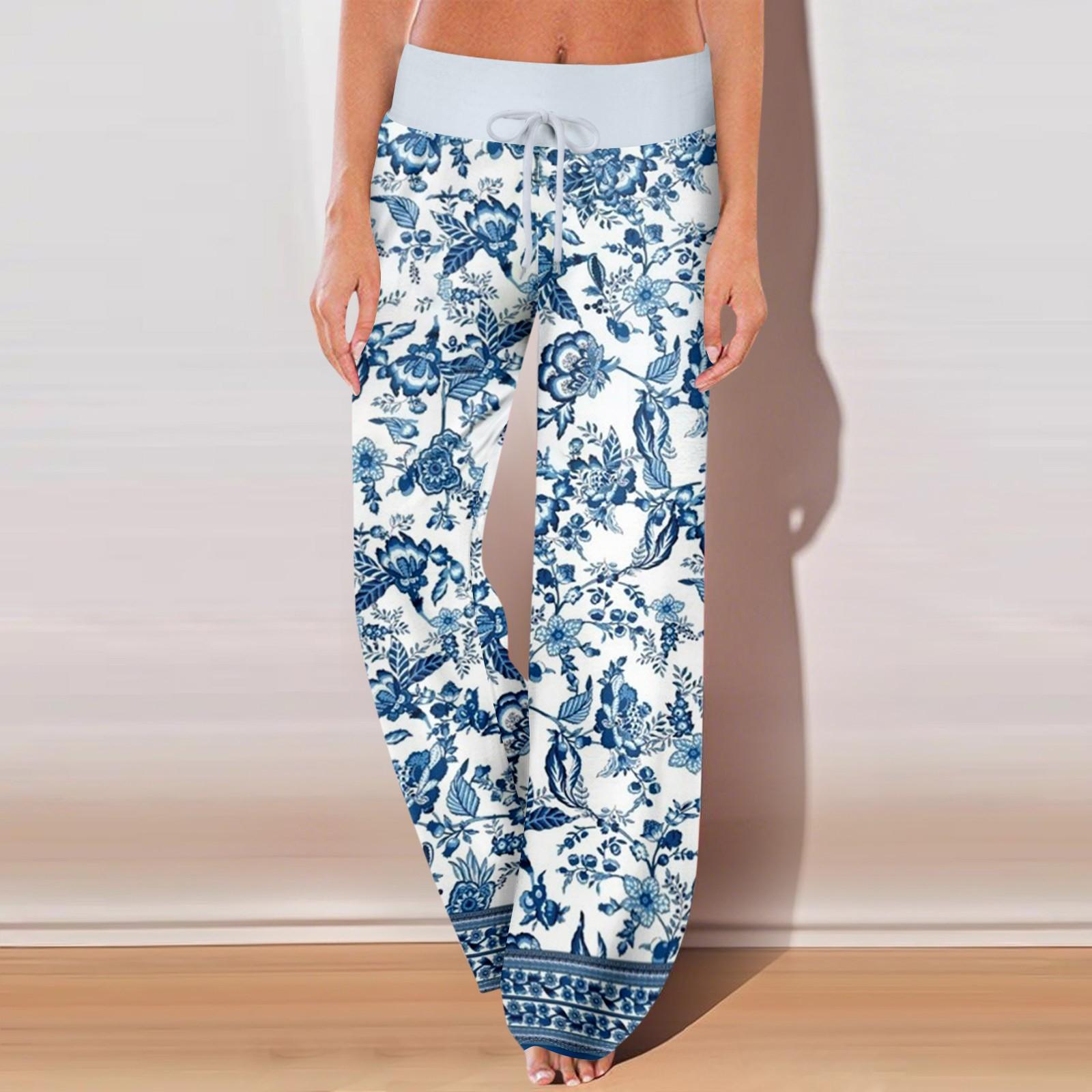 

Женские повседневные спортивные брюки с винтажным принтом, пижамные брюки с карманами M синий