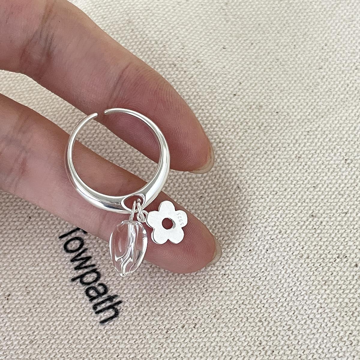 Women s Adjustable Flower Pendant Ring - INS Style, Light Luxury, Trendy Niche Design Open Adjustable