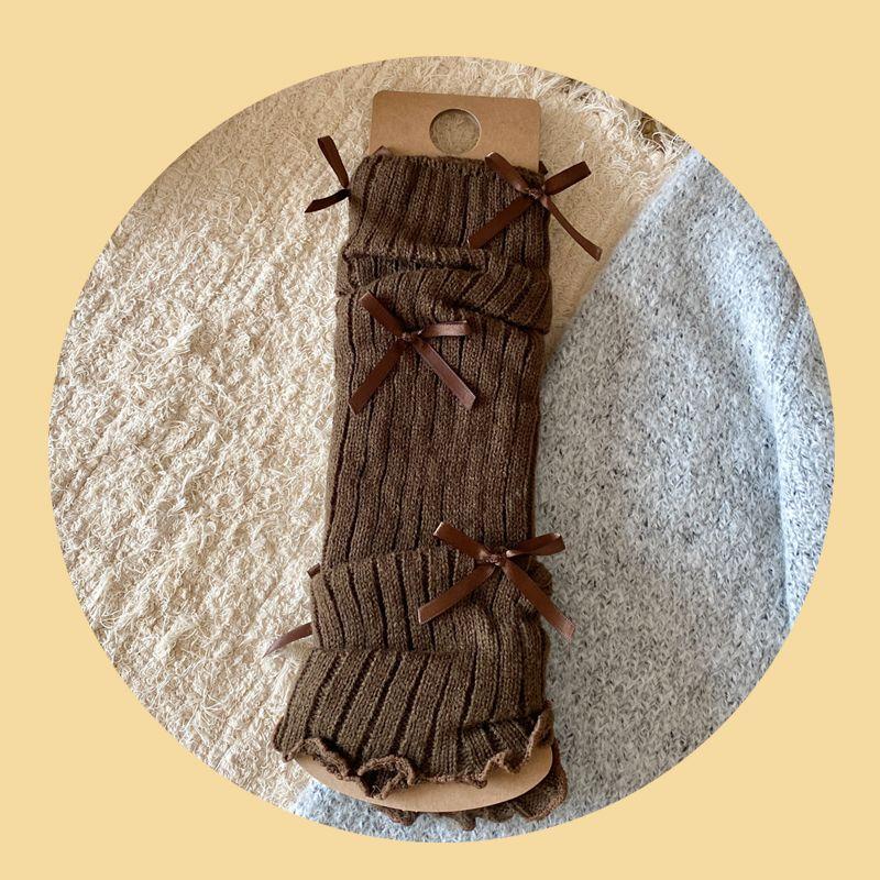 

Гетры с бантиком Белые с оборками Многослойные Свободные гетры для девочек Стильный вязаный стиль one size темно-коричневого