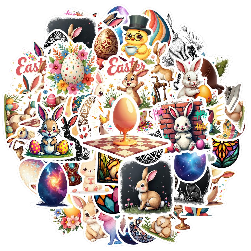 35-70pcs Easter Decorations Stickers Color Eggs Rabbit Graffiti Sticker Pack Gift Diy Skateboard Phone Laptop Diary Book