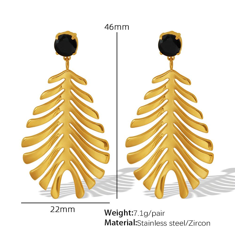 Design Antique Ethnic Style Atmospheric Earrings Exotic Fashion Leaf Earrings Inlaid With Zircon Retro Style Temperament Women