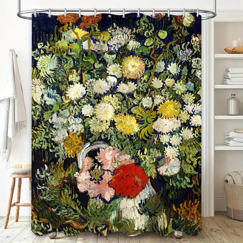 Floral Shower Curtain Modern Kitchen Decor – Bath Home Decoration Wall Hanging Shower Curtains for Bathroom in Orange, Green.