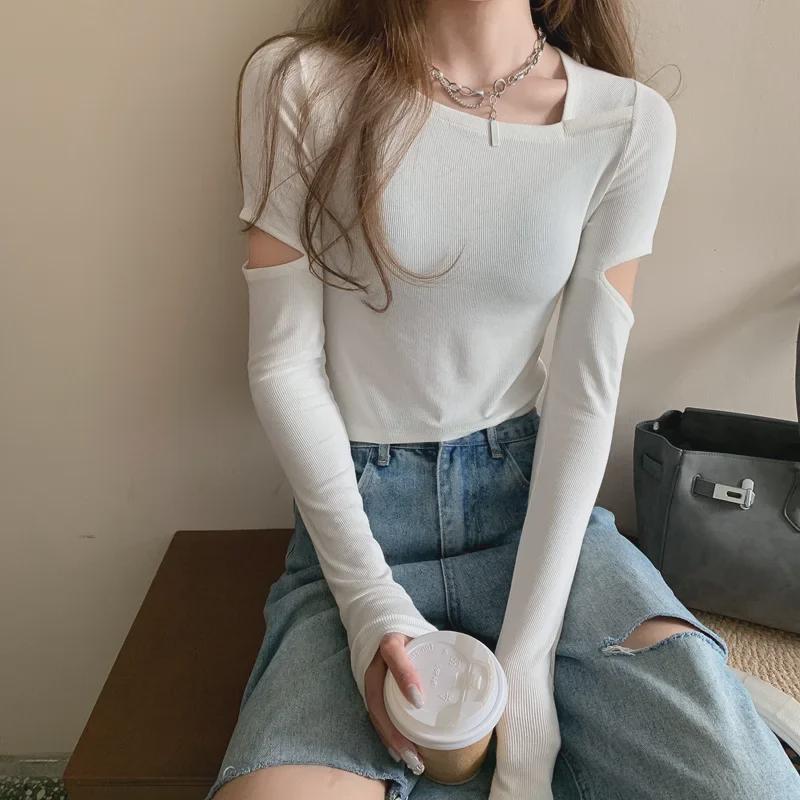 New Spring & Autumn Slim Fit Niche Design Sexy Elastic Short T-Shirt for Women