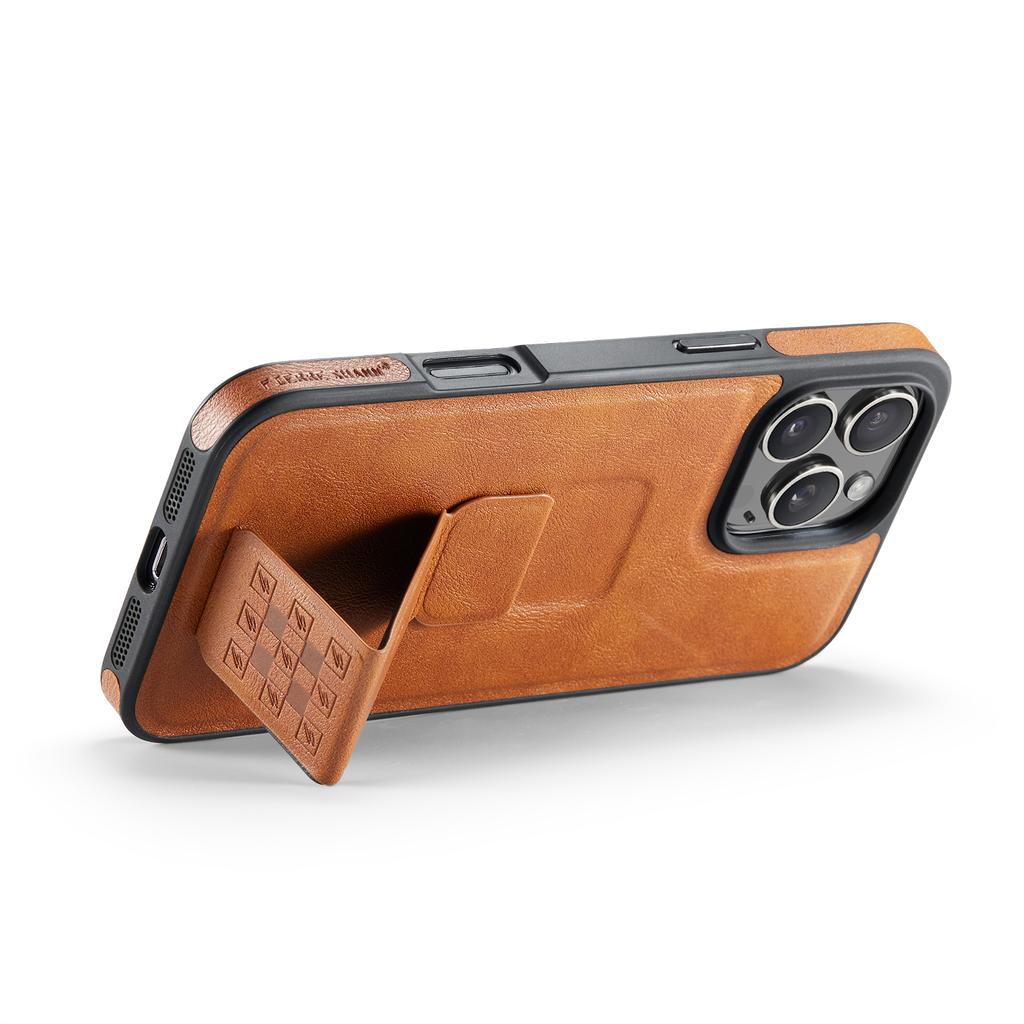 Luxury Foldable Leather Case For iPhone 16 Pro Max 15 Plus 14 13 12 invisable Wristband Magnetic Business Hand Grip Stand Cover