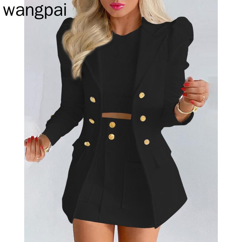 Zweiteiliges Set für Damen, Herbst und Winter, lässig, langärmelig, Anzugjacke, bedruckter Rock