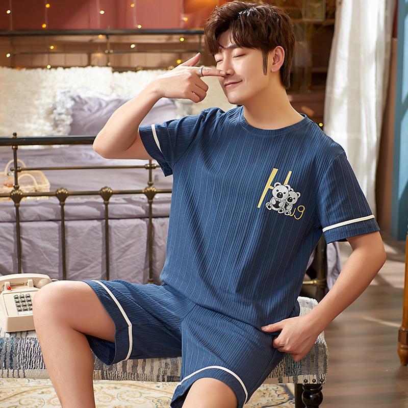 Set de pijamale de vară pentru bărbați din bumbac cu desene animate – cămașă cu mânecă scurtă și pantaloni scurți (2025)