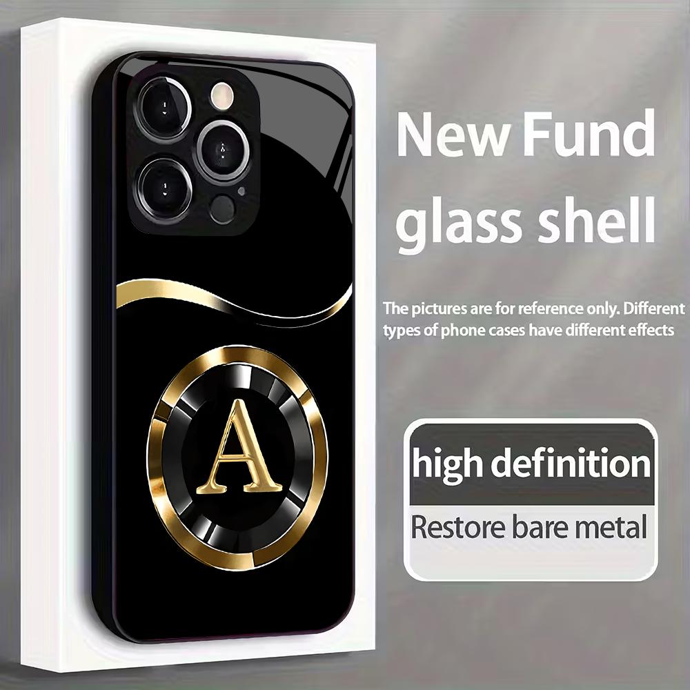 Creative Letter A Pattern Tempered Glass Phone Case Suitable for iPhone 17 16 15 14 13 12 11 Pro Max Plus Shockproof Back Cover
