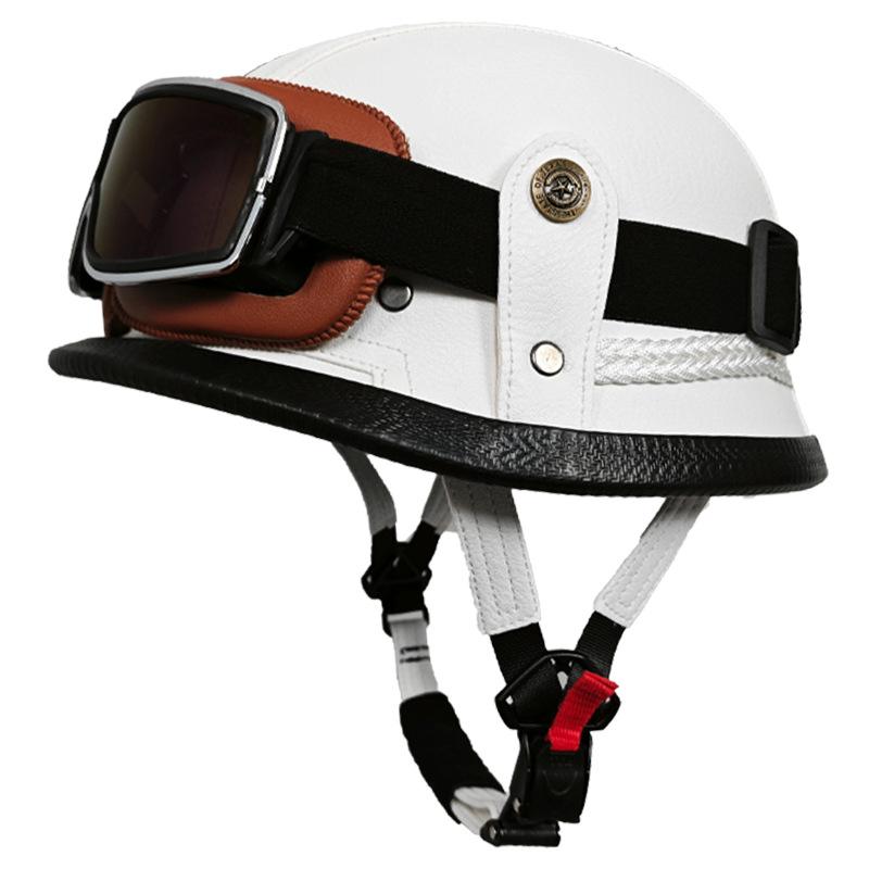 German Handmade Leather Helmet Men and Women Four Seasons Half Helmet Electric Vehicle Helmet Retro Steel Helmet