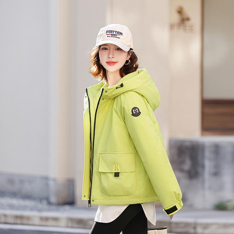 Autumn and winter new down cotton jacket women's big pocket hooded casual loose outdoor cotton trench coat