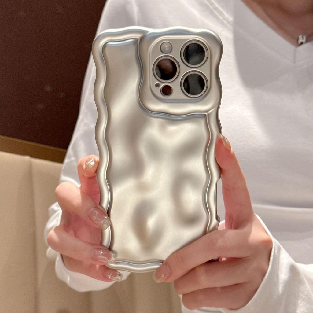 Matte Electroplated Wave Case for iPhone15Pro Max Apple 16 Mobile Phone Case 13/14 Soft Case Niche Style