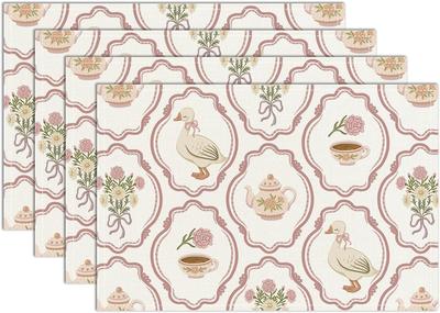 Floral Placemats 12x18 Inch Goose Kitchen Decor Cute Placemats Spring Table Mats Set of 4 Table Mats for Party Kitchen Dining Decoration-15