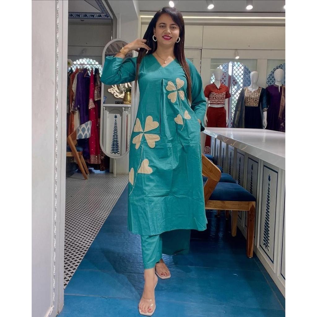 Ensemble Kurta et Pantalon de Fête Designer pour Femmes Indien Bollywood Haut Tunique Coton Kurti SC-2112as
