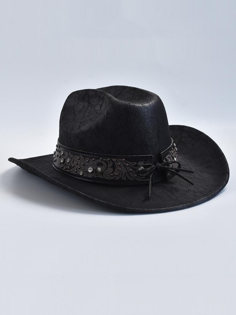 Pălării de cowboy occidentale din piele artificială PU pentru femei, pălărie de jazz vintage pentru cowgirl