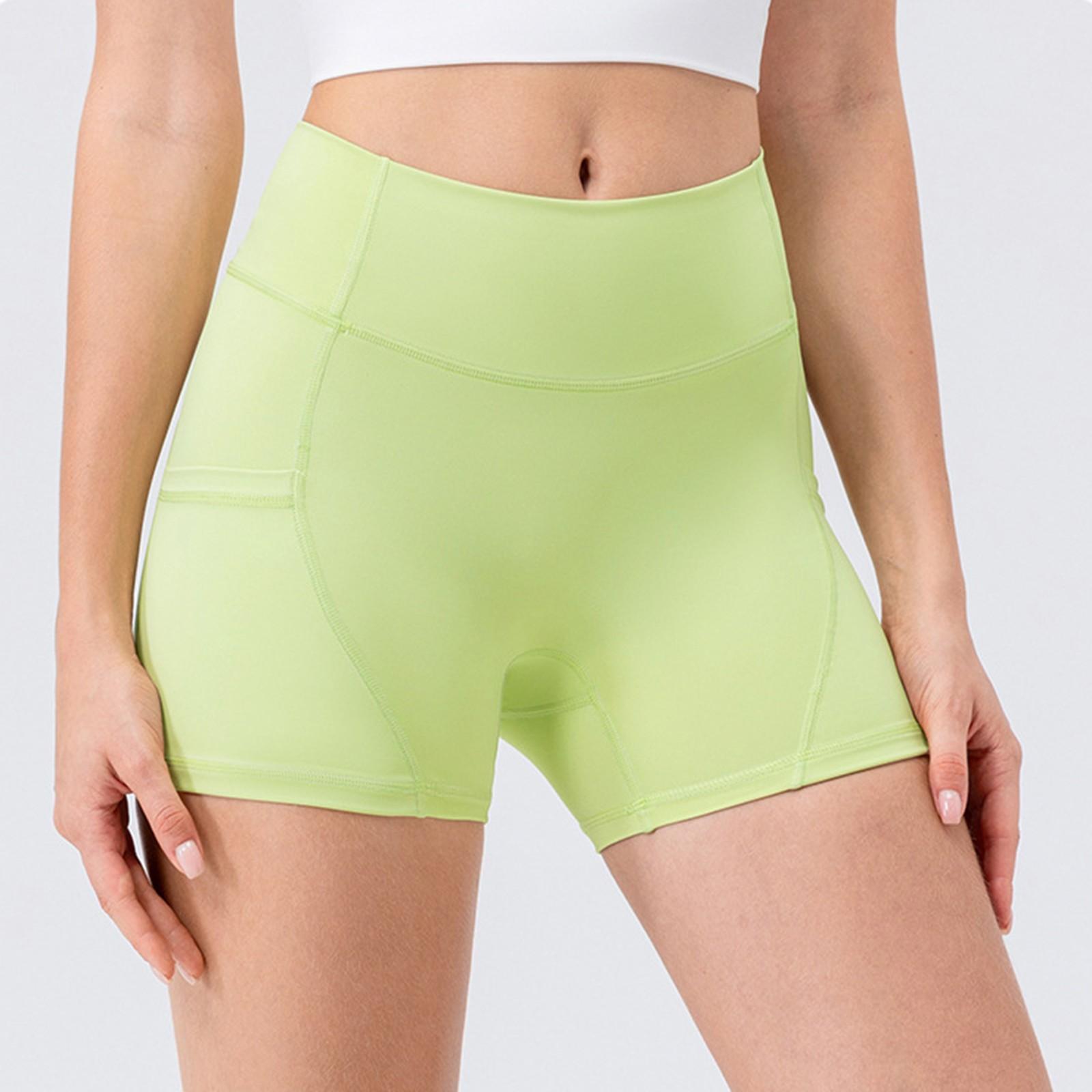 Women s Quick Dry Yoga Hip Lifting Shorts High Waist Fitness Running Shorts With Pockets XXL зелёный