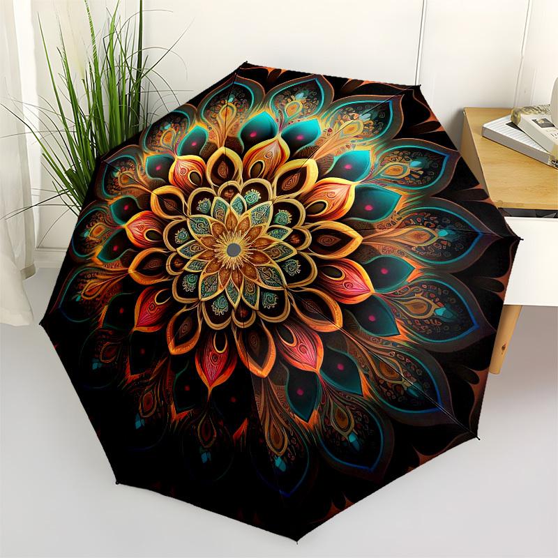 

1pc Mandala Artwork with Intricate Patterns Umbrella with Plastic Handle,Vibrant Cartoon Pattern,Multi-functional UmbrellaPT055