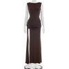 European and American women's clothing summer new solid color casual back drop neck sleeveless slim slit backless dress