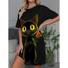 3D-Druck Kleid 2026 Damen Pyjama Katze Aufdruck Kurzarm Große Größe T-Shirt Ausgehen & Hauskleidung Damen Pyjama