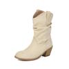 Women Ankle Slouch Boots Cowboy Western Booties Cowgirls Flock Slip On Fall Winter Shoes
