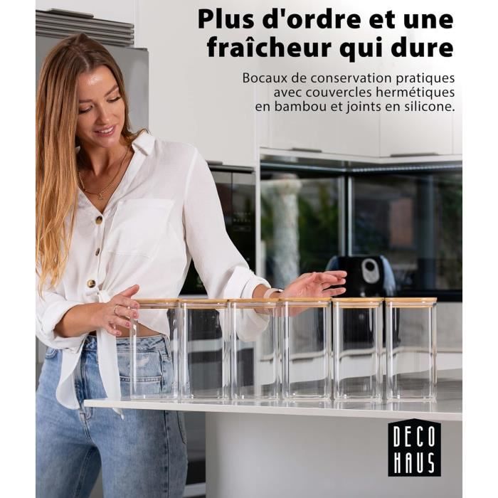 Deco haus bocaux de conservation 6 pcs avec couvercles + étiquettes hermétiques