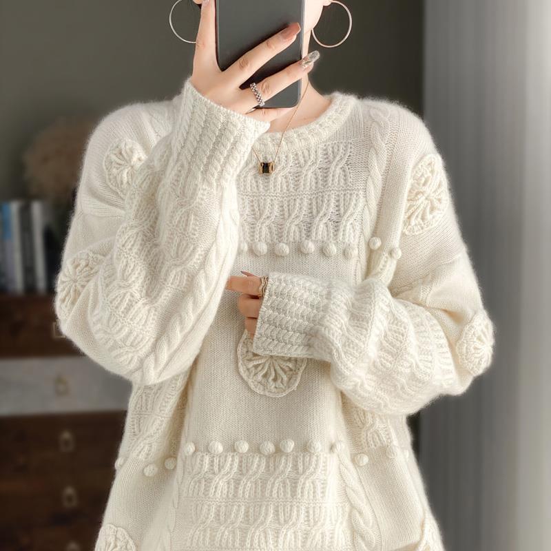 

Свитера осенние базовые женские свитера с принтом вишни свободный свитер красный вязаный One Size белый