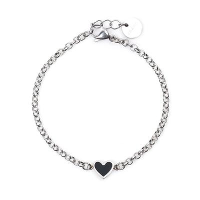 Bizmix Heart Pendant Surgical Steel Adjustable Length Chain Bracelet (C2201-Ac828_Bk)