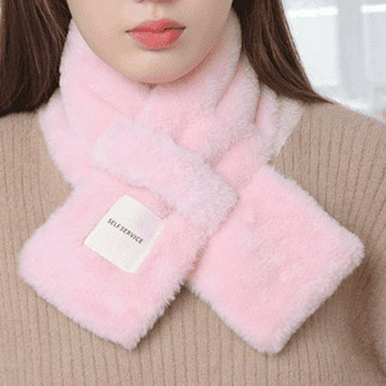 

Women s Ultra-Cozy Cross Faux Fur Scarf with Label - Korean Style Neck Warmer for Autumn/Winter