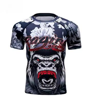 Men's Fitness Sportswear Short Sleeve Creative Printing Taekwondo Training Compression Shirt Sports Running Men's Round Neck