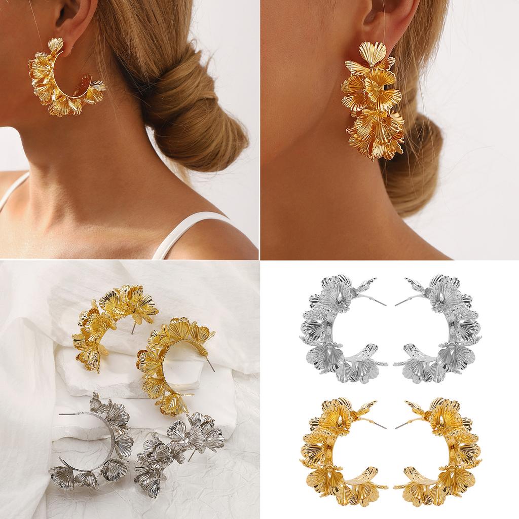 Fashionable Floral Statement Earrings for Women C Shaped Open Hoop Designs Portable Comfortable Jewelry Accessory