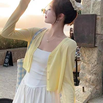 Primavera estate cardigan lavorato a maglia maglioni donna tinta unita sottile coprispalle aria condizionata camicia casual slim bottoni scialle maglione top corti