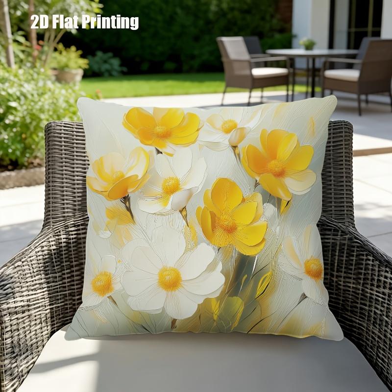 Yellow White Floral Throw Pillow Cover Watercolor Poppy Decorative Pillow Case for Spring Home