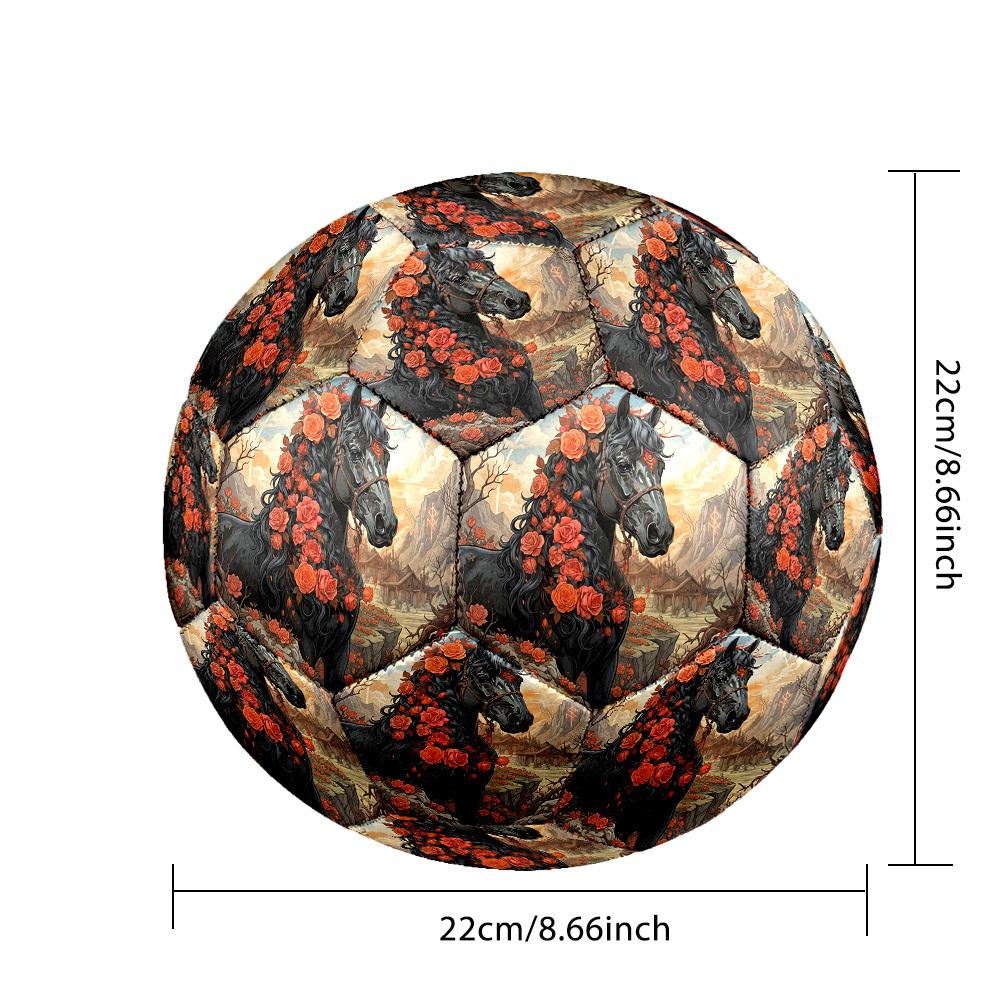 1pc Roses Horse Majesty Theme Soccer Ball Football, Size 5, Lightweight PVC, Durable Outdoor Training Soccer Ball, Gift M61466