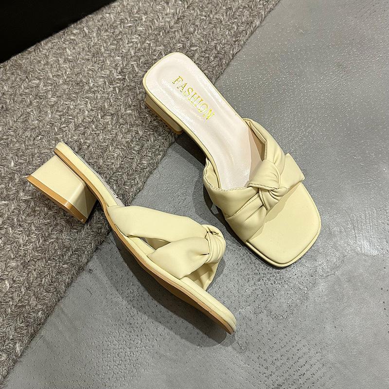 Wind 2025 new thick heel cool slippers women's fashion outer wear versatile one-word drag low heel sandals summer
