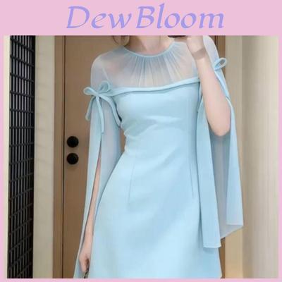 French Elegant Chiffon Spliced Dress With Waist Tie For Formal Events