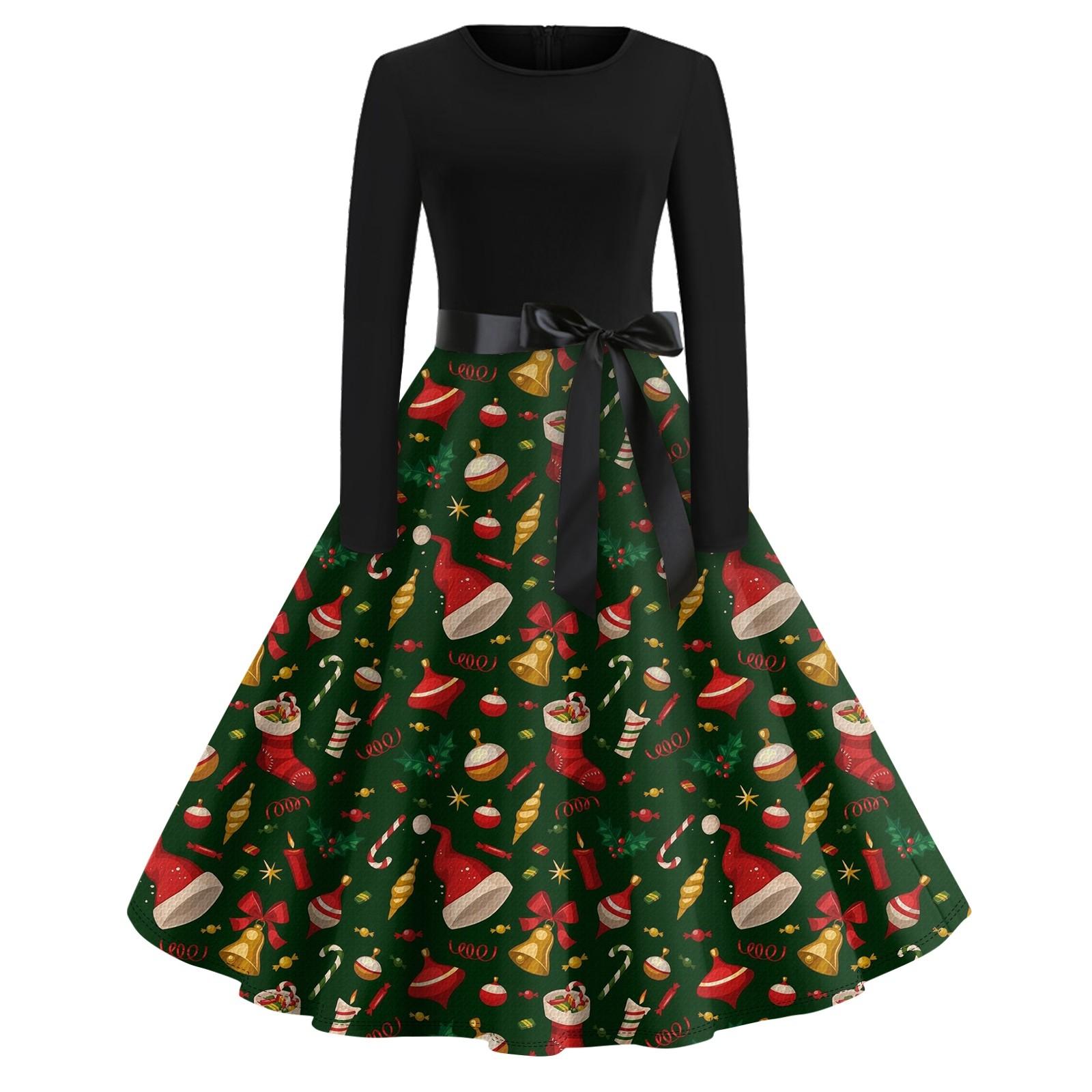 Рождественское платье с расклешенным принтом для женщин — фото 6