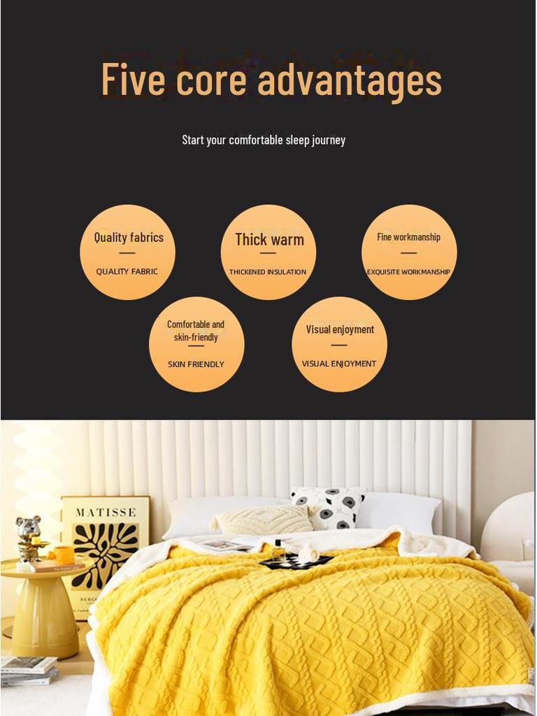 Double-layer Thickened Lambskin Jacquard Tuff Fleece Blanket for Office Nap - Solid Color AB Version.