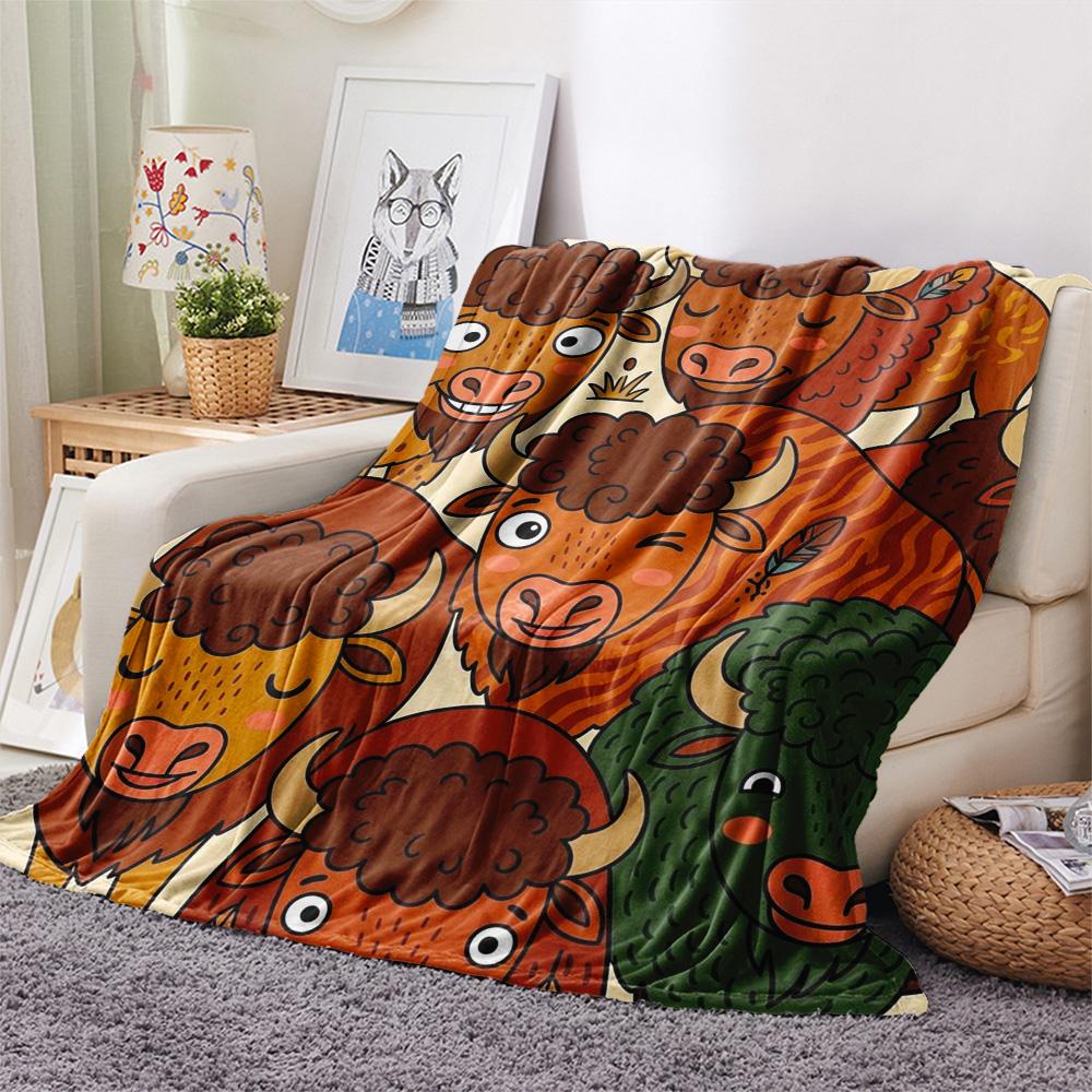 1Pc North American bison Print Flannel Blanket, High quality Comfortable for All Seasons, Home Decor, Warmth and Comfort, Perfect for Christmas Gifts
