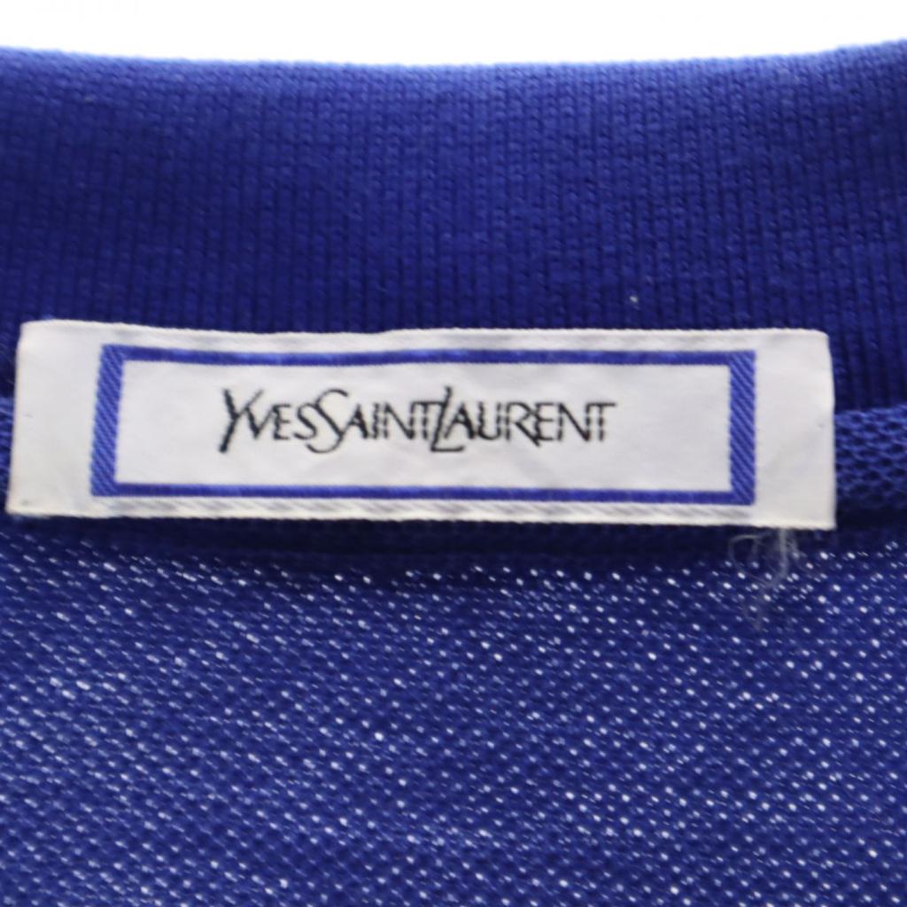 Yves Saint Laurent 90s Old Short Sleeve Polo Shirt M Blue Kanoko Fabric Women Used