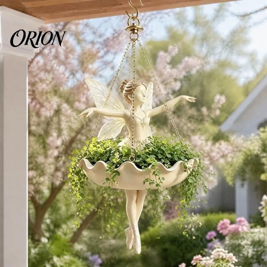 Small Herbaceous Plant Container Ballet Dancer & Mermaid Hanging Planter, Resin Shell-Shaped Flower Pot with Metal Chains, Lightweight Basket