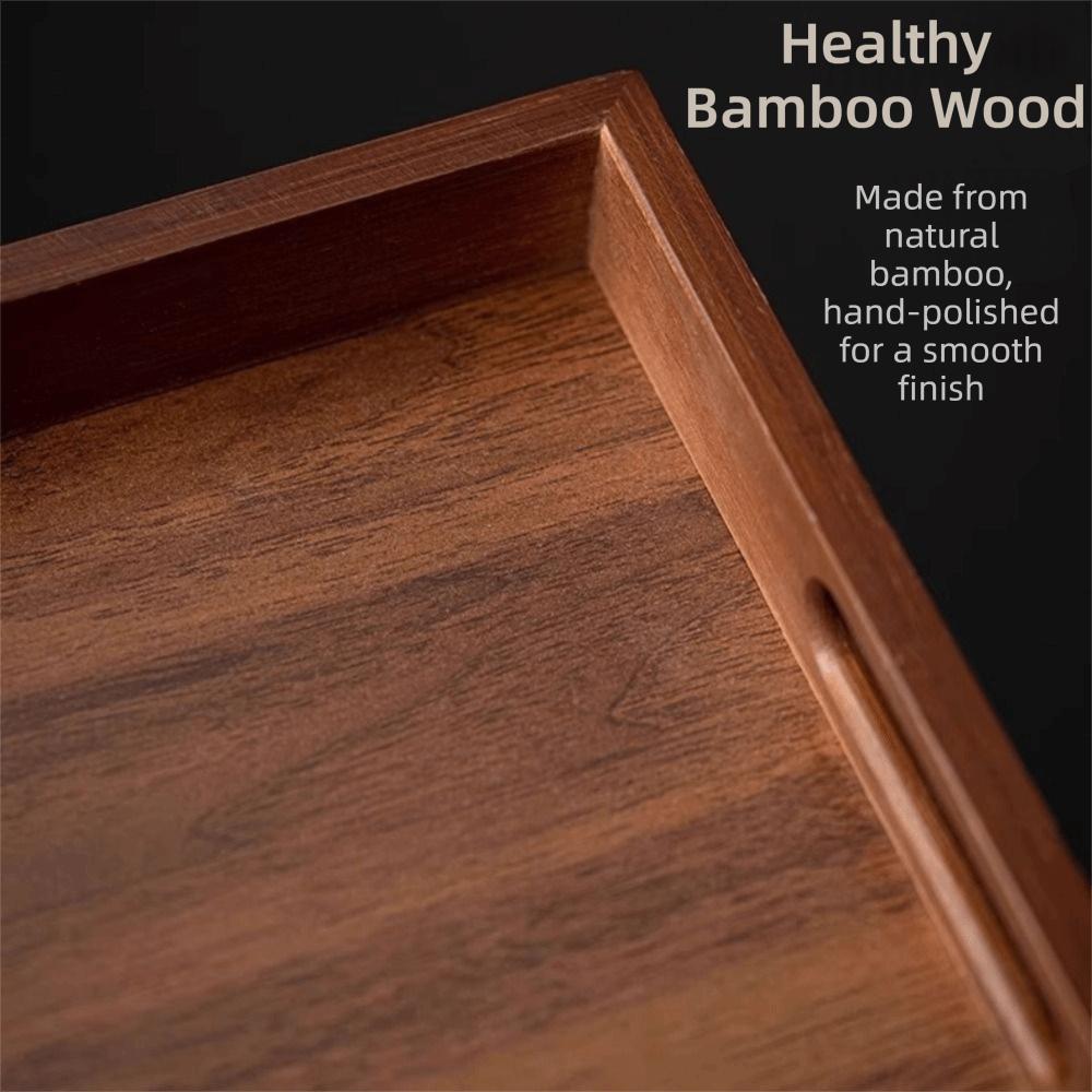 Walnut Color Bamboo Wooden Tray With Handle Serving Tray Decorate Tray Food Storage Trays  Bathroom