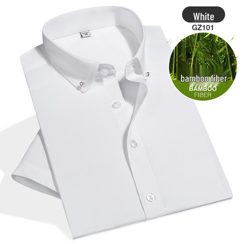 Korean Style Men's Bamboo Fiber Stretch Non-Iron Solid Color Short-Sleeve Business Shirt