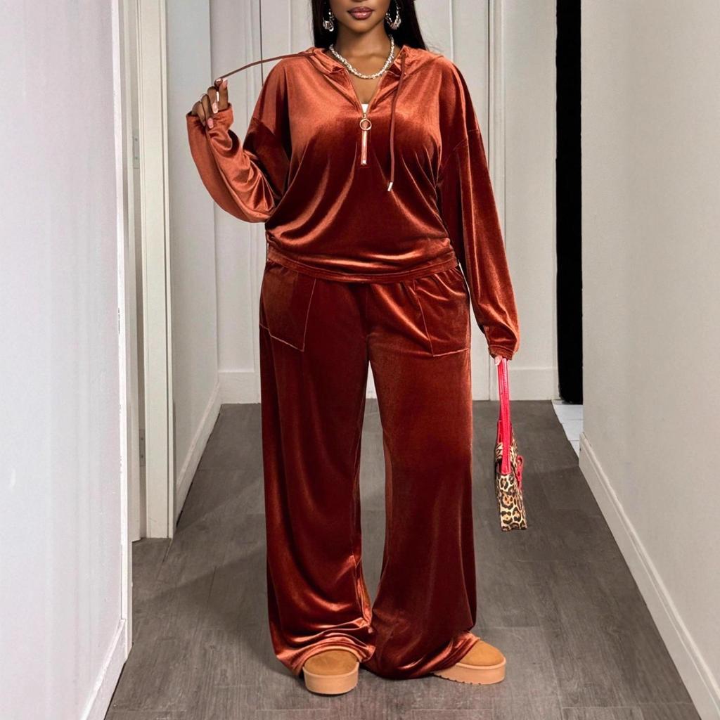2025 Women's Two-Piece Korean Velvet Casual Sports Set: Hooded Sweatshirt & Pants