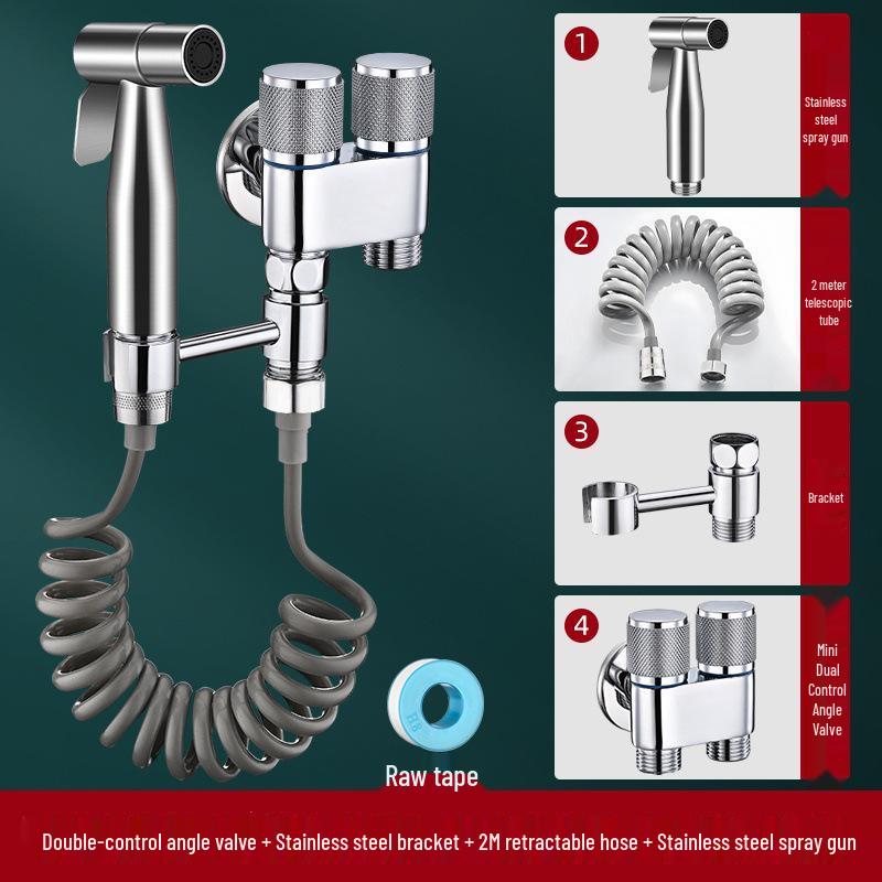 Toilet Spray Gun Set: Dual-Outlet Valve, Booster Water Gun, Feminine Wash