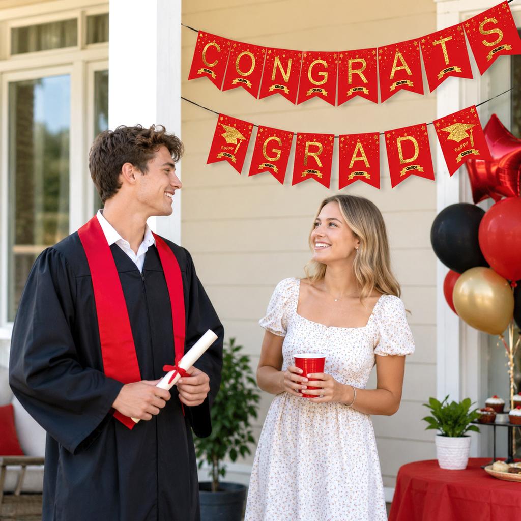 Graduation Party Banner Congrats Grad Hanging Decoration for Graduation Ceremony Celebration Indoor Outdoor Use Durable Material