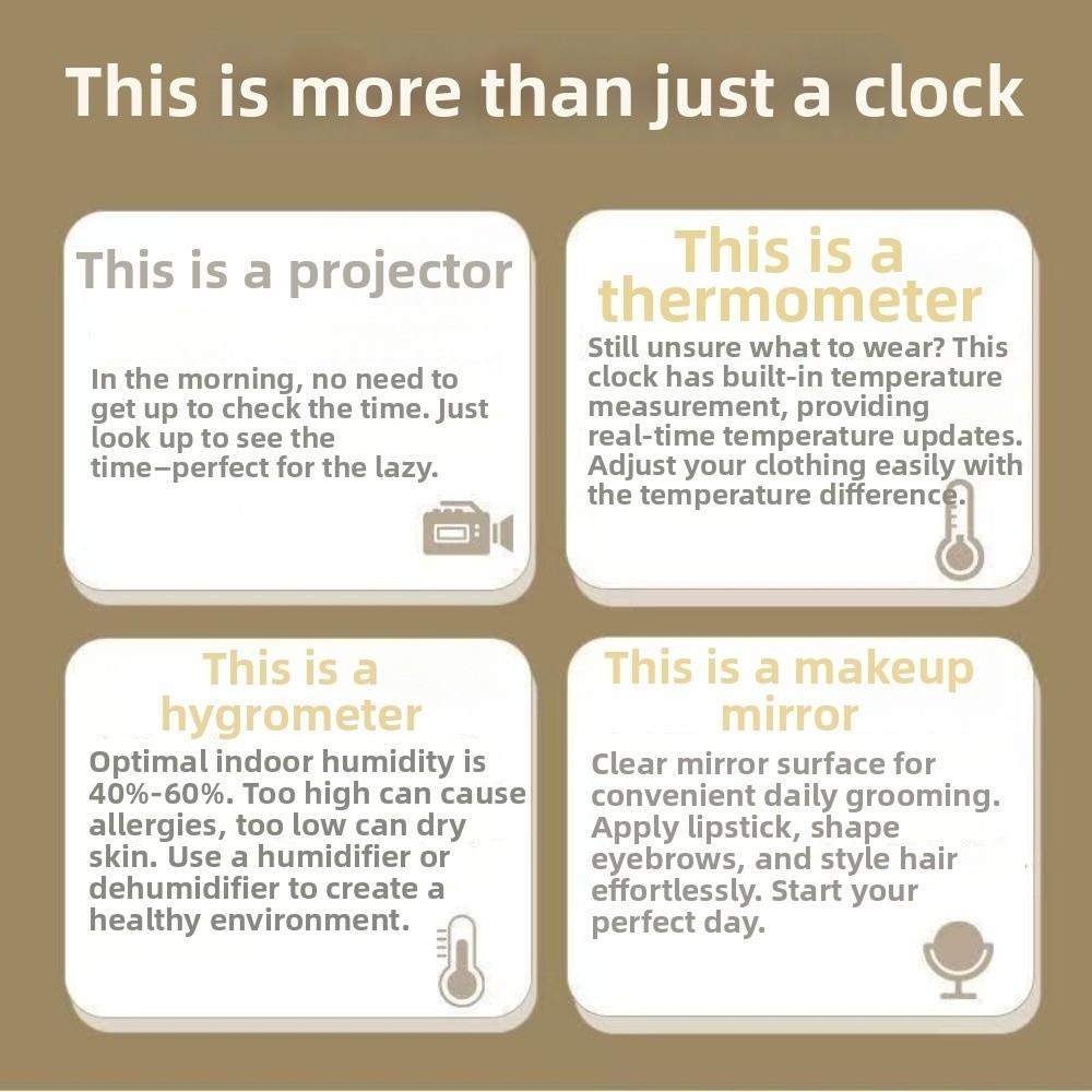 Temperature Humidity Display Mirror Projection Clock Rotatable Electronic Alarm Clock Home Office