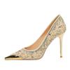9.5CM Style Fine Heel Rhinestone High Heels Metal Pointed Women's Shoes Shallow Mouth One Pedal Crystal Single Shoes Women