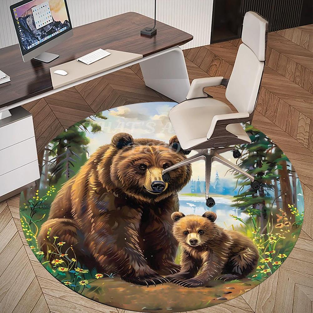 1PC Bear Cub Forest Office Round Area Rug, Under Office Chairs Bedroom Living Room Home Decor,Carpet for Office, -1110273