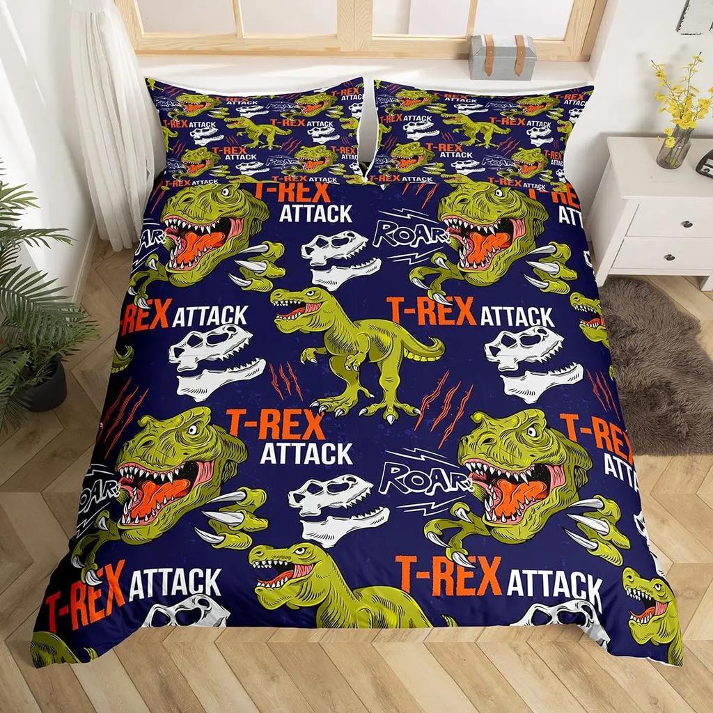 Comforter Dinosaur For Kids Toddler Cartoon Dino Bedding Set Cute Dinosaur Pattern Polyester Comforter King Size