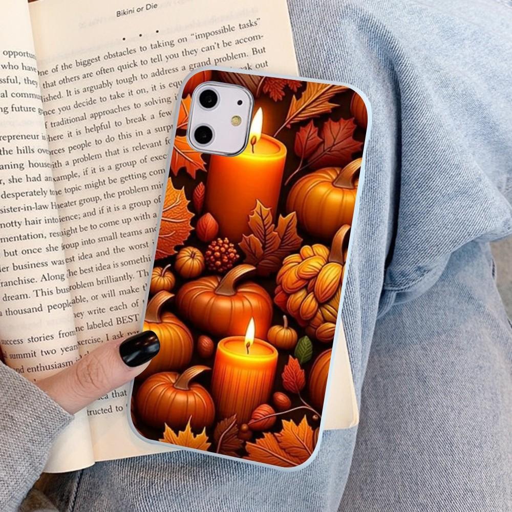 Pumpkin Happy Fall Autumn Phone Case For IPhone 14 11 12 13 Mini Pro Xs Max 8 7 6 6S Plus X XR Solid Candy Color Case