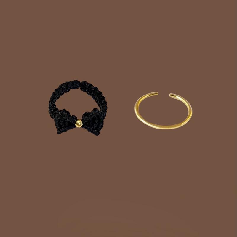 

Simple & Versatile Corded Bow Ring Set: Plain Band Couple Style for Men & Women